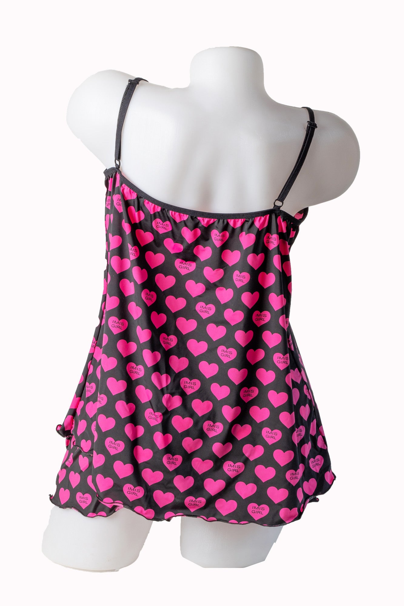 Pijama dama, microfibra imprimata, elastica, negru cu inimioare, Pinky Heart, BLD by Exclusive