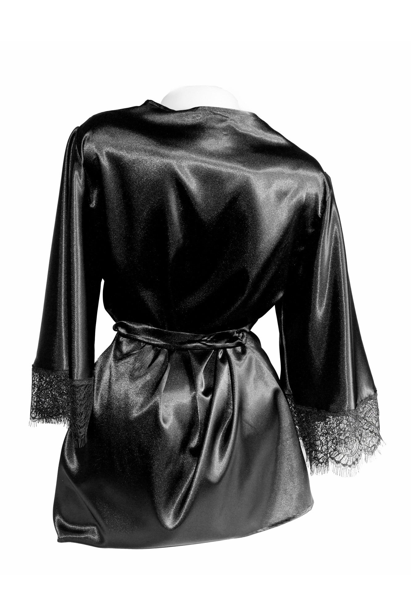 Halat dama satin soft negru, dantela tip chantilly, ROMANCE, BLD by Exclusive