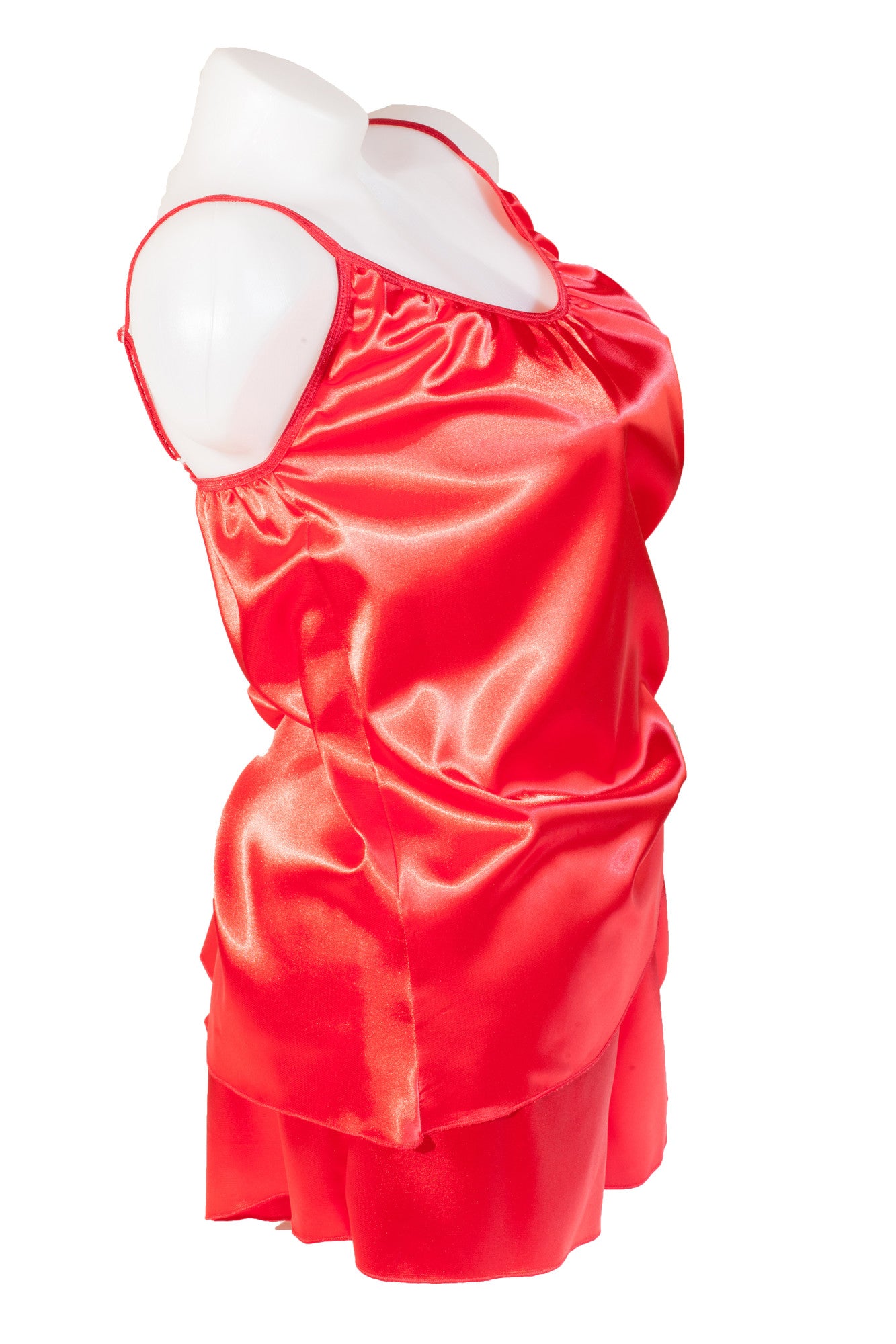 Pijama dama doua piese, imprimeu uni, satin soft rosu, ROUGE, BLD by Exclusive