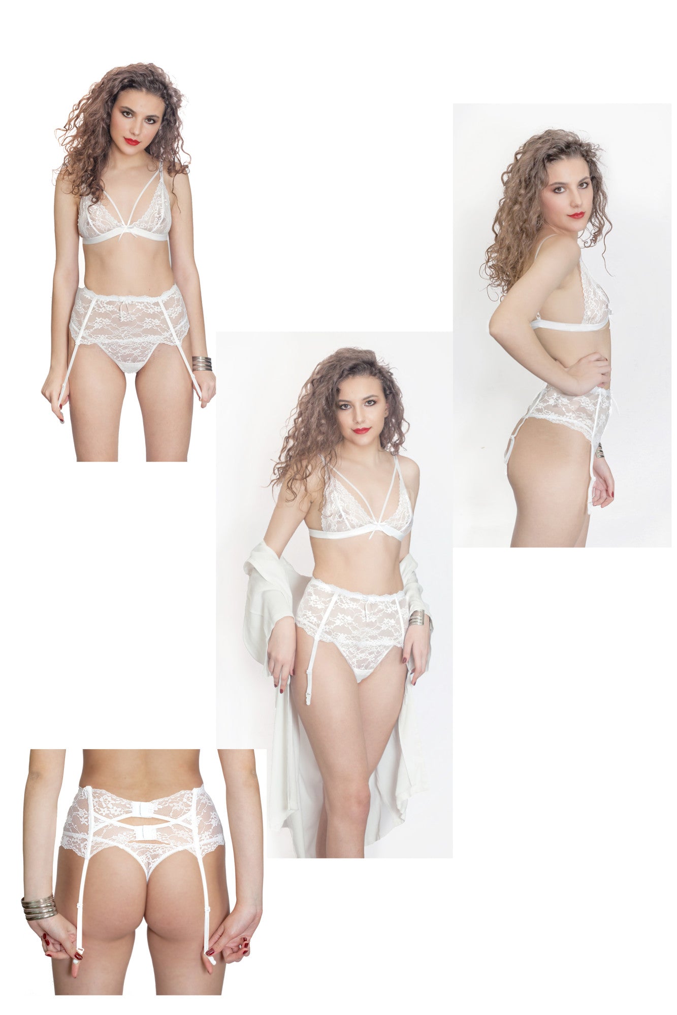 Set sutien portjartier chilot dantela Paris1 alb, BLD by Exclusive