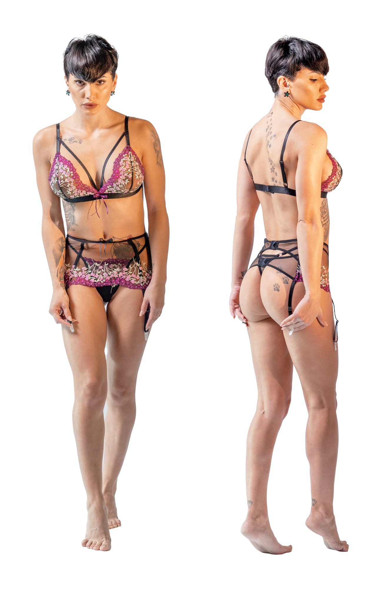 Set sutien portjartier chilot broderie Lizette02 negru, BLD by Exclusive