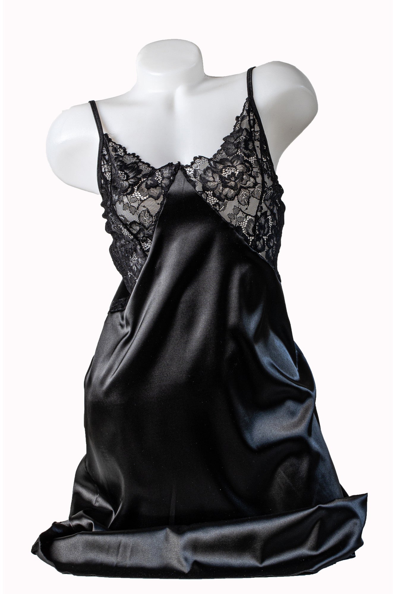 Camasa de noapte dama, satin soft elastic, dantela, negru, Adela, BLD by Exclusive