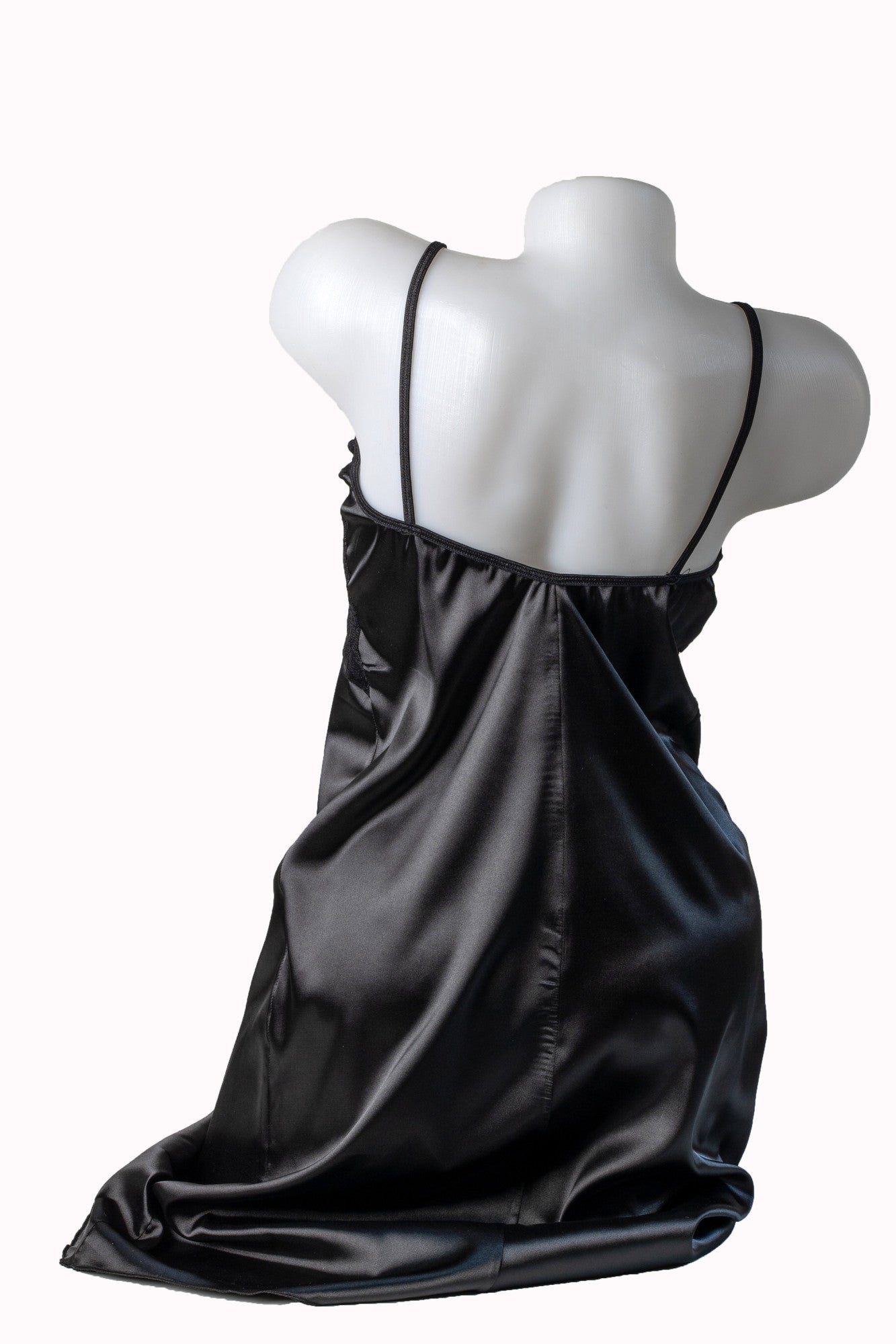 Camasa de noapte dama, satin soft elastic, dantela, negru, Adela, BLD by Exclusive