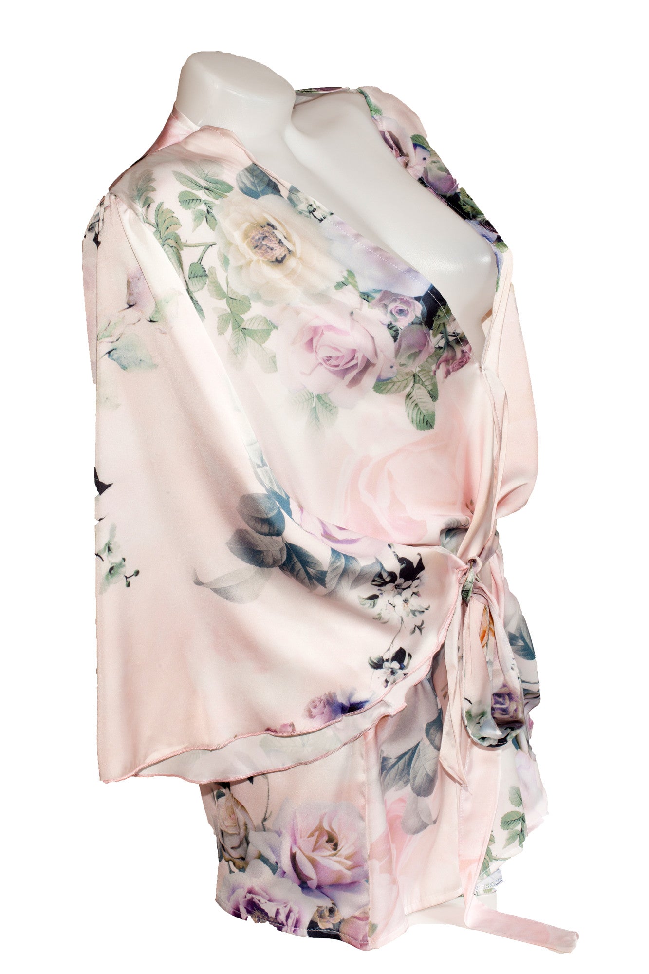 Halat dama, imprimeu floral, satin soft, ROSA, BLD by Exclusive