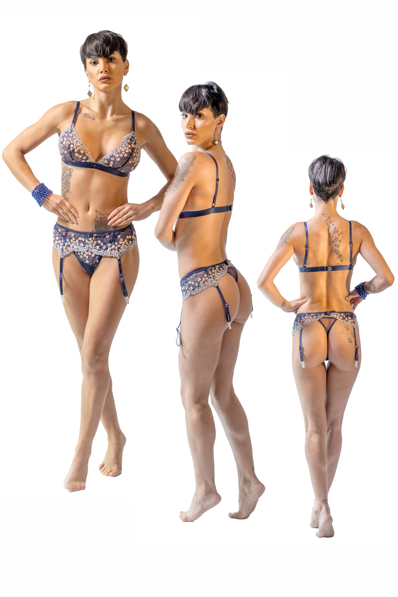 Set sutien portjartier chilot broderie Marianne02 bleumarin, BLD by Exclusive