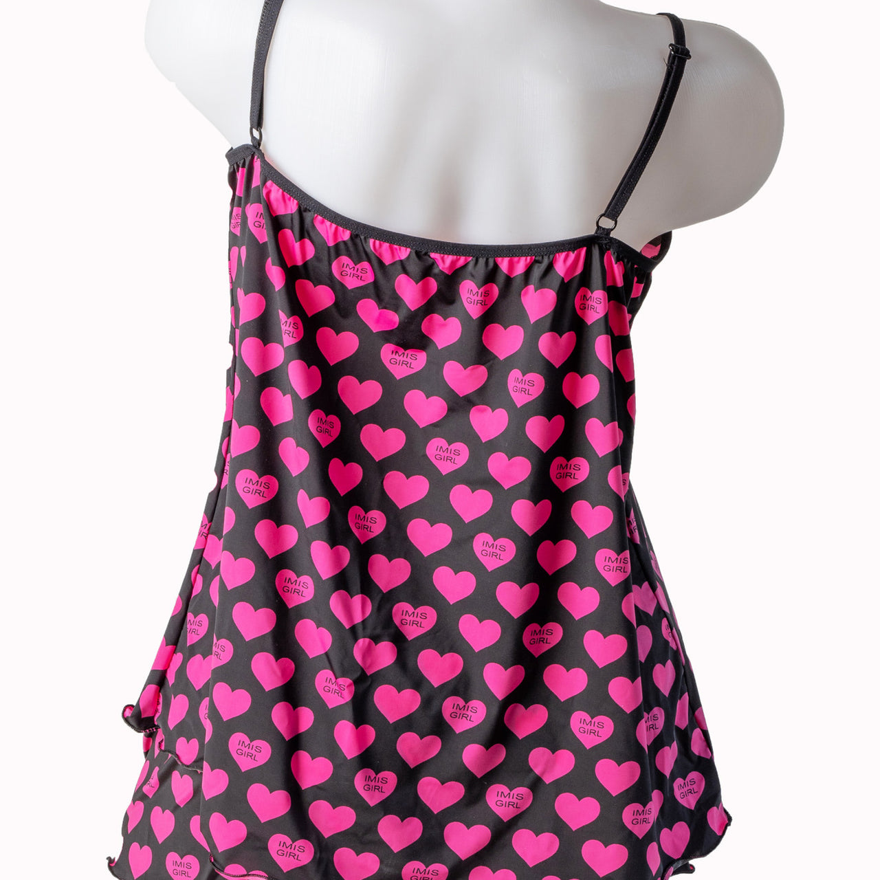 Pijama dama, microfibra imprimata, elastica, negru cu inimioare, Pinky Heart, BLD by Exclusive