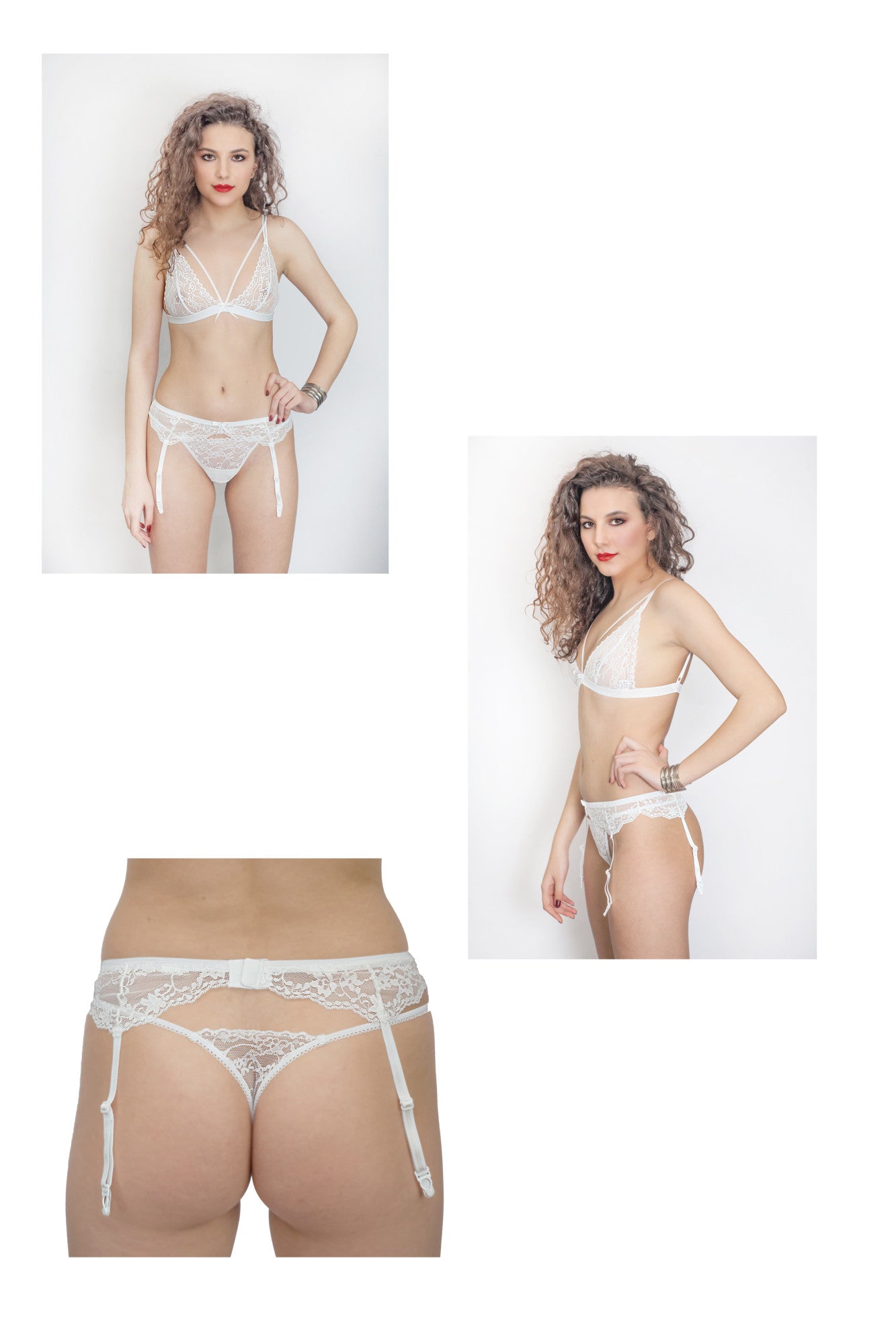 Set sutien portjartier chilot dantela Paris2 alb, BLD by Exclusive