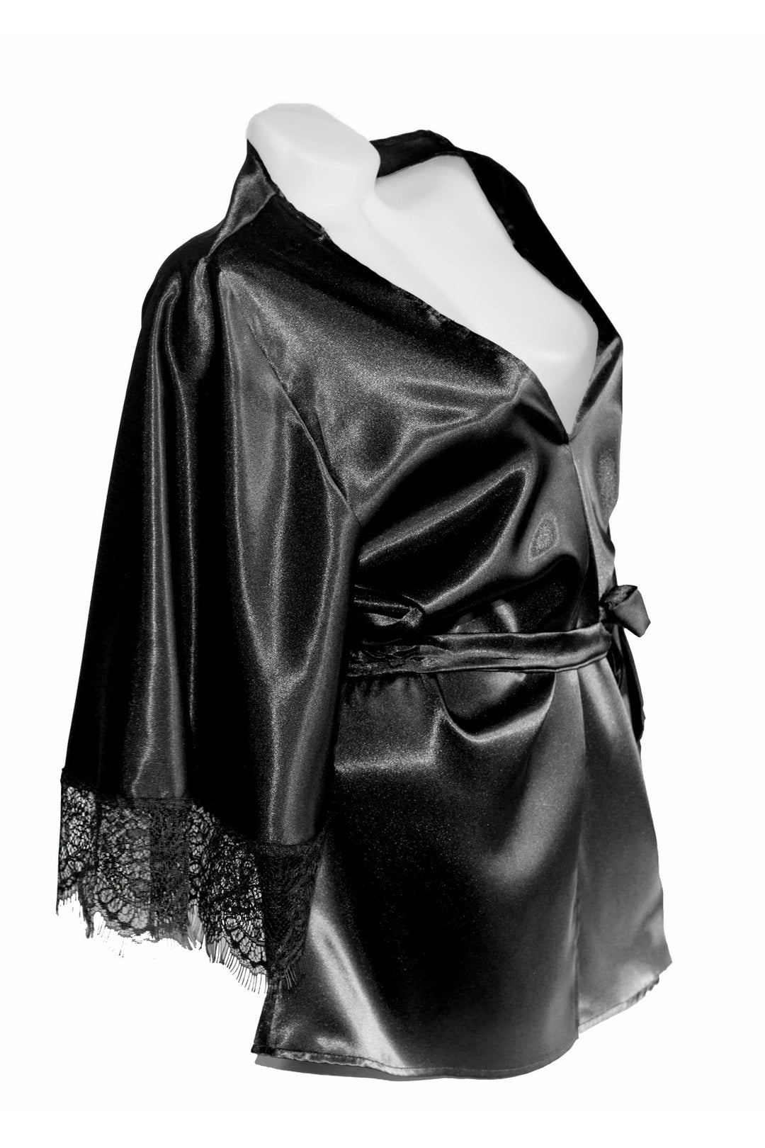 Halat dama satin soft negru, dantela tip chantilly, ROMANCE, BLD by Exclusive