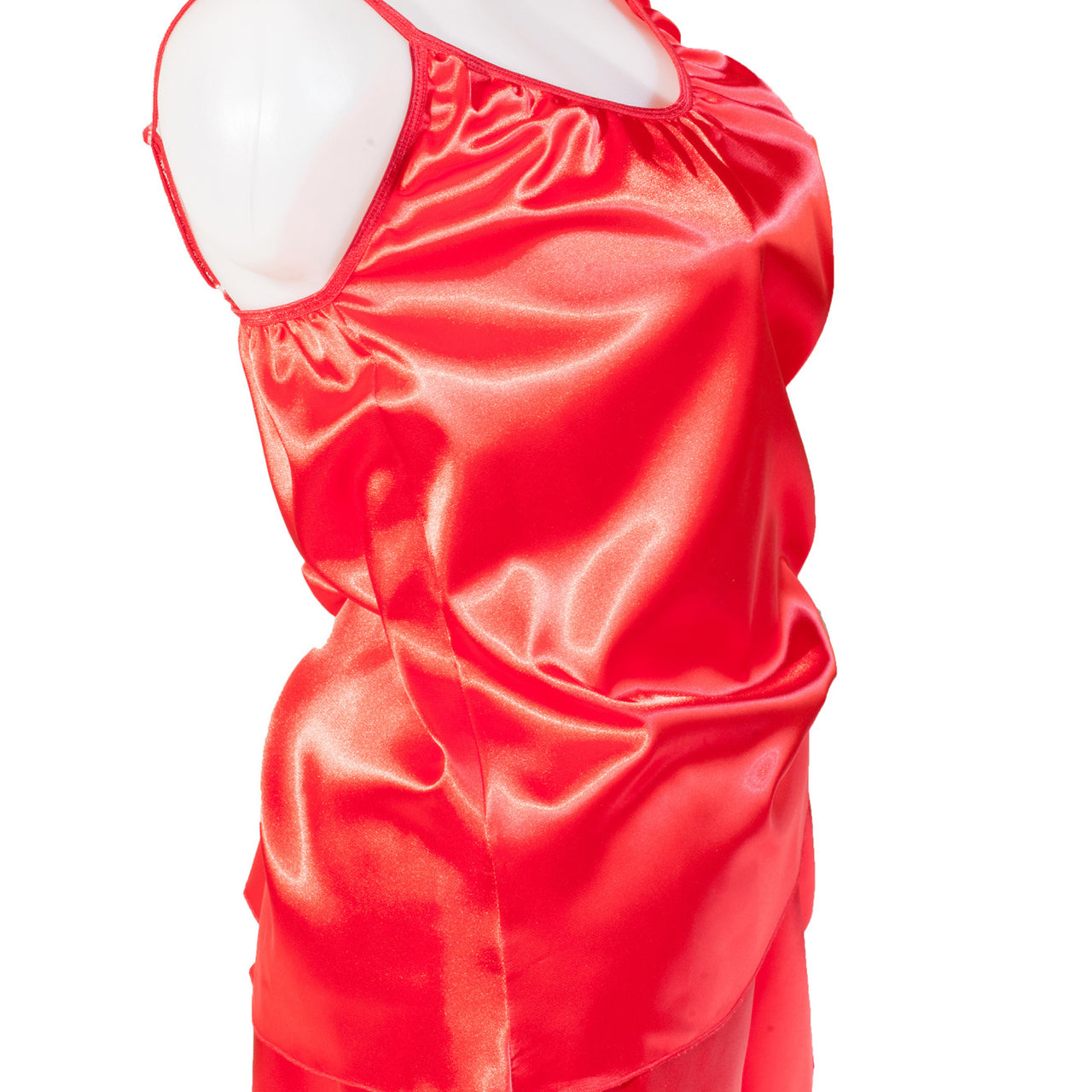 Pijama dama doua piese, imprimeu uni, satin soft rosu, ROUGE, BLD by Exclusive