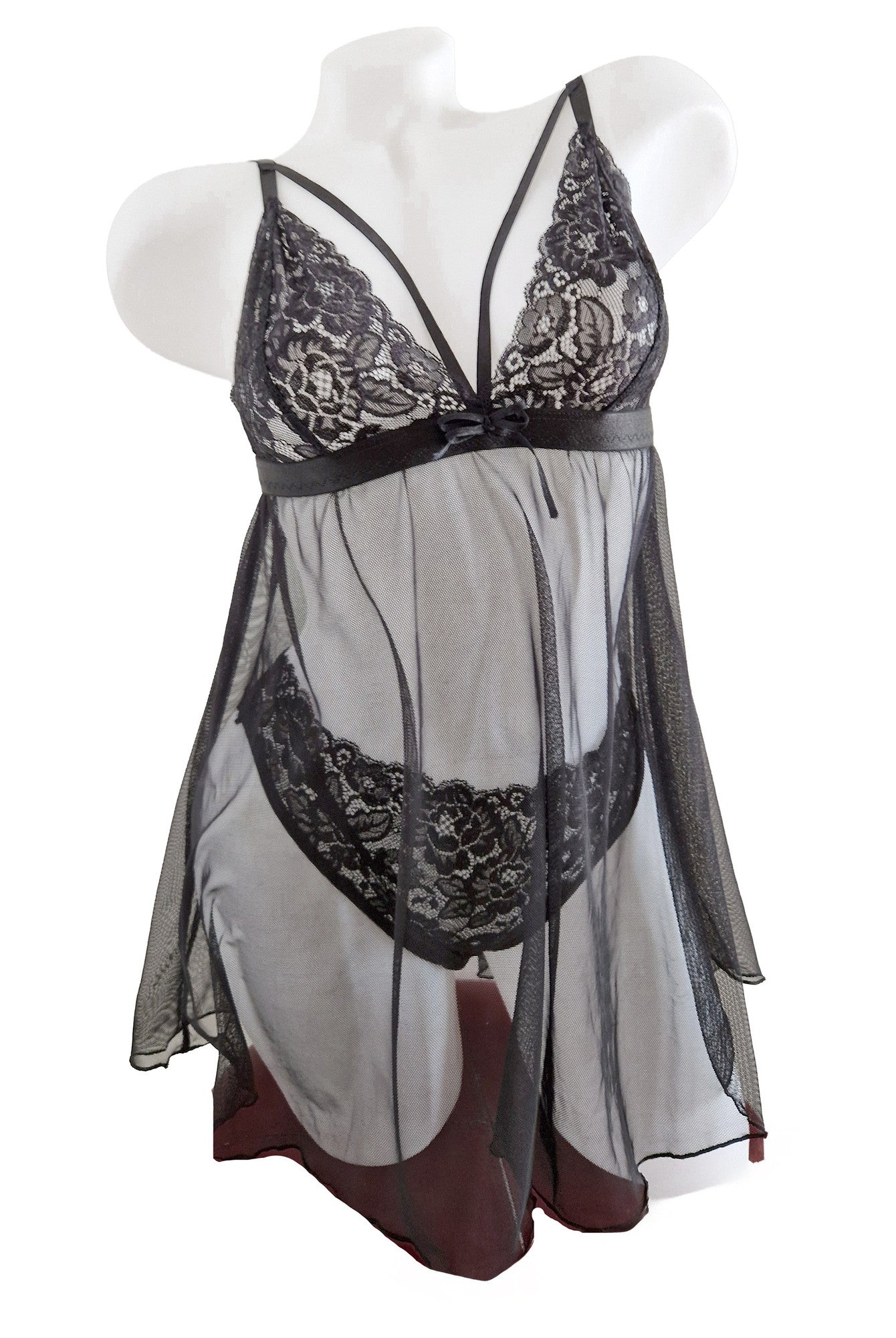 Set baby doll, chilot, dama, dantela ne, PARIS, BLD by Exclusive