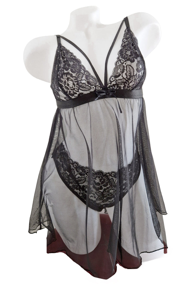 Set baby doll, chilot, dama, dantela ne, PARIS, BLD by Exclusive