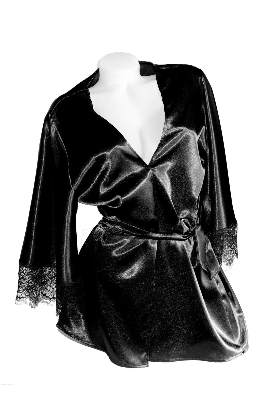 Halat dama satin soft negru, dantela tip chantilly, ROMANCE, BLD by Exclusive