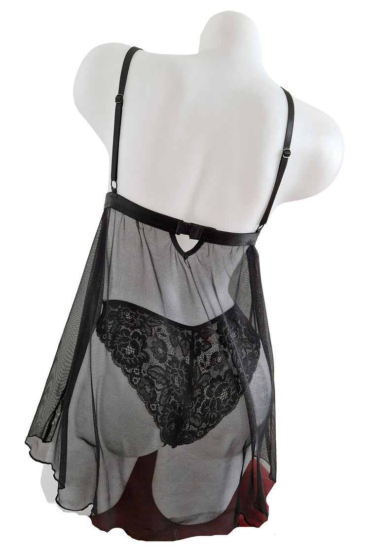 Set baby doll, chilot, dama, dantela ne, PARIS, BLD by Exclusive - imagine 3