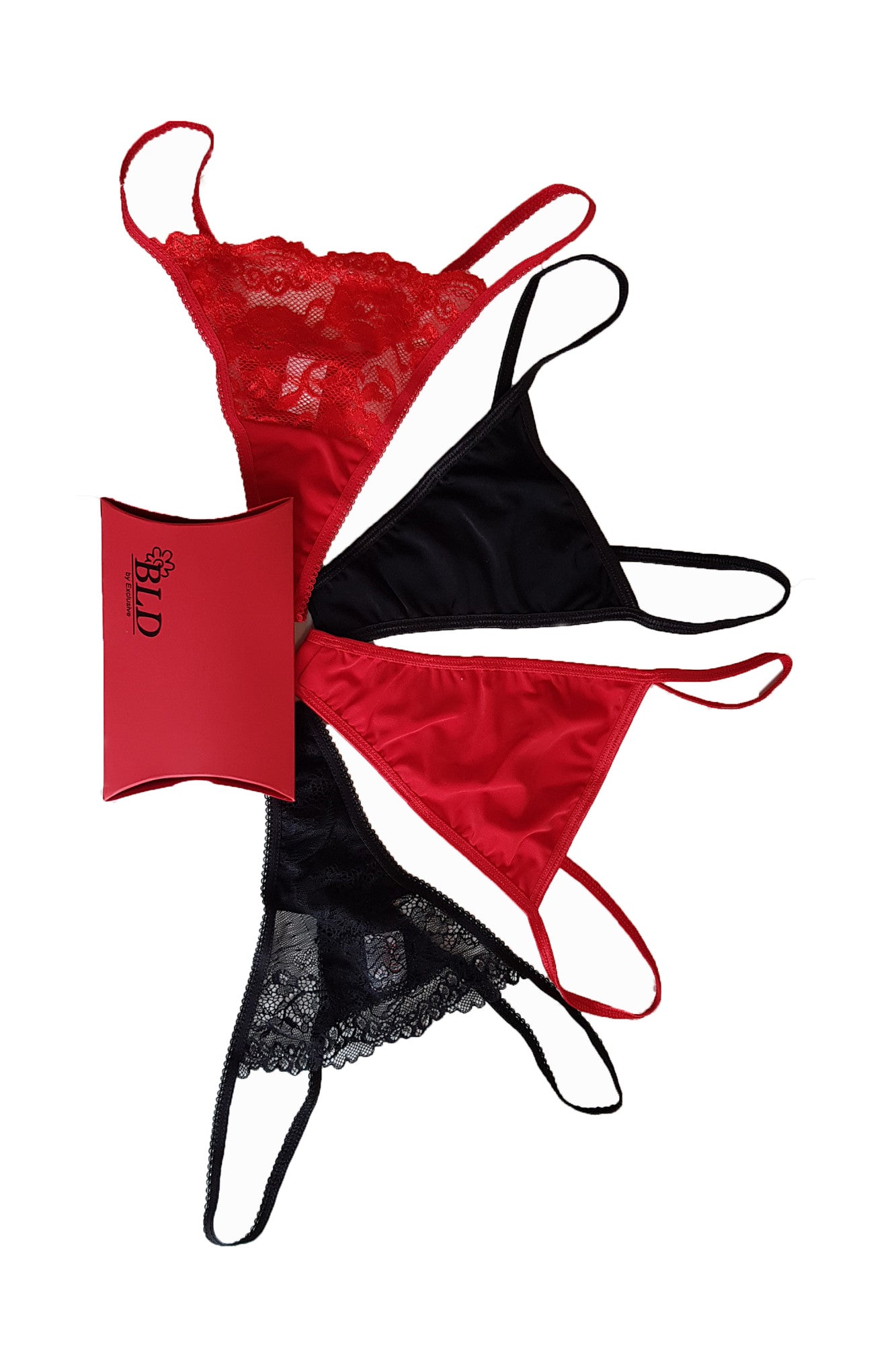 Set cutie cadou,4 buc chilot tanga, multicolor, microfibra, dantela FANTAZIA, BLD by Exclusive